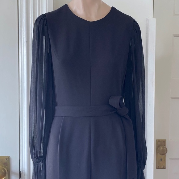 Calvin Klein Crewneck Chiffon Sleeves Flare-Leg Belted Jumpsuit Size 6 - Picture 1 of 9